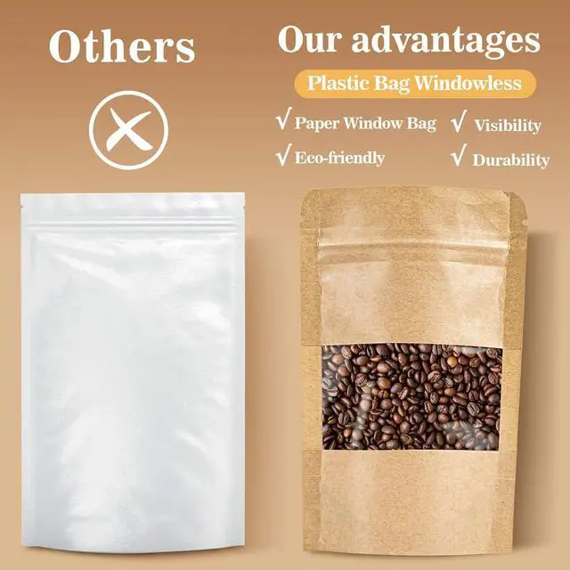 Alt view image 2 of 7 - MAQIHAN 50 Stand Up Pouches Bags - 3.5"×5.5" Resealable Ziplock Kraft Paper Bags Window Food Packaging Homemade Bagel Bread Cookie Candy Tea Herb Spice Coffee Jerky Dog Treat Small Business