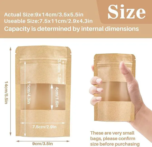 Alt view image 3 of 7 - MAQIHAN 50 Stand Up Pouches Bags - 3.5"×5.5" Resealable Ziplock Kraft Paper Bags Window Food Packaging Homemade Bagel Bread Cookie Candy Tea Herb Spice Coffee Jerky Dog Treat Small Business