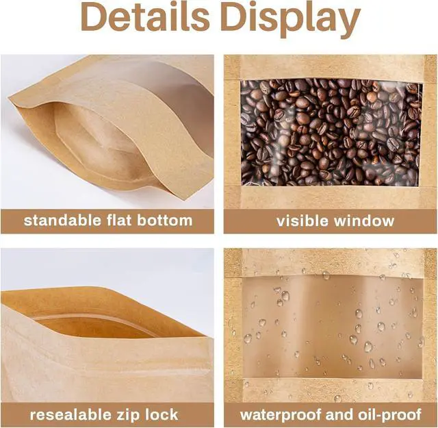Alt view image 4 of 7 - MAQIHAN 50 Stand Up Pouches Bags - 3.5"×5.5" Resealable Ziplock Kraft Paper Bags Window Food Packaging Homemade Bagel Bread Cookie Candy Tea Herb Spice Coffee Jerky Dog Treat Small Business