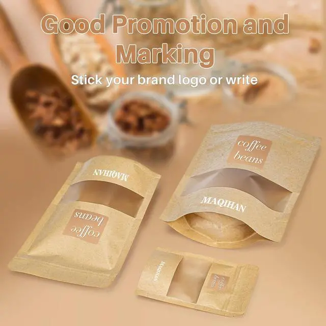 Alt view image 6 of 7 - MAQIHAN 50 Stand Up Pouches Bags - 3.5"×5.5" Resealable Ziplock Kraft Paper Bags Window Food Packaging Homemade Bagel Bread Cookie Candy Tea Herb Spice Coffee Jerky Dog Treat Small Business