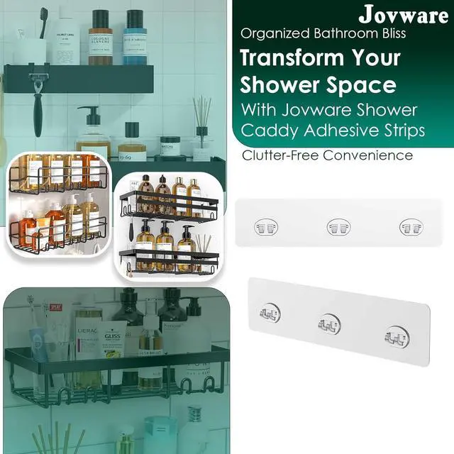 Alt view image 2 of 7 - Shower Caddy Adhesive Replacement Stickers Sticker Shelf Basket Strips Suction Hooks Large Strong Hook (Transparent - 2 Packs - 260mm)
