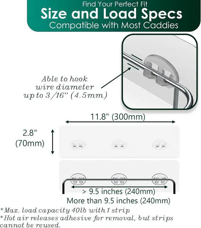 Alt view image 5 of 7 - Shower Caddy Adhesive Replacement Stickers Sticker Shelf Basket Strips Suction Hooks Large Strong Hook (Transparent - 2 Packs - 260mm)
