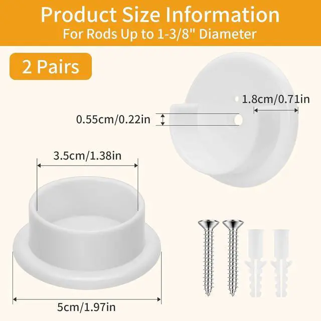 Alt view image 2 of 7 - 4 Pcs Plastic Closet Rod Holders,1-3/8" Wardrobe Tube Rail Support Bracket