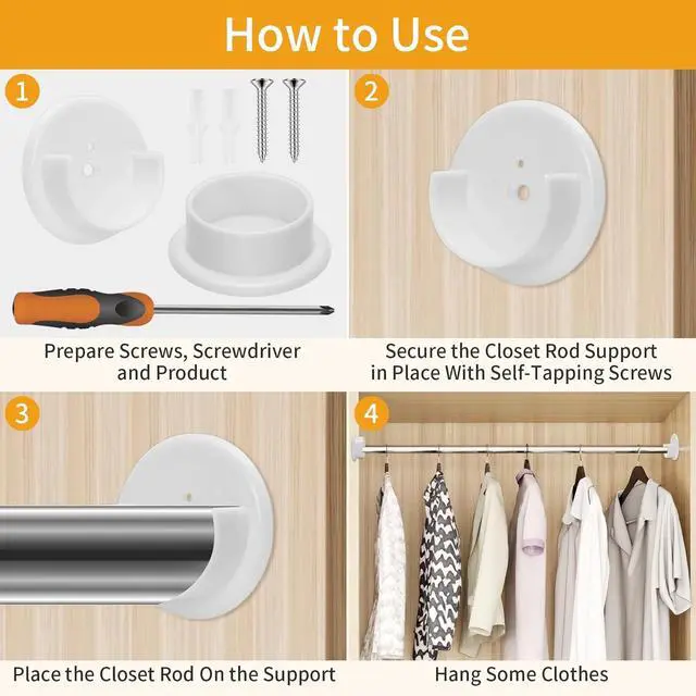 Alt view image 3 of 7 - 4 Pcs Plastic Closet Rod Holders,1-3/8" Wardrobe Tube Rail Support Bracket