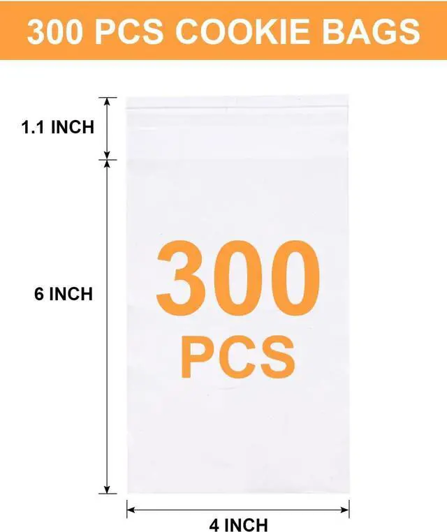 Alt view image 2 of 7 - 300 Pcs Self Adhesive Cookie Bags, 4x6in Sealing Cellophane Bags