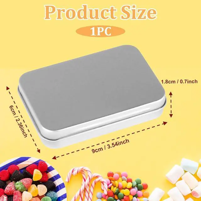 Alt view image 4 of 7 - Metal Tins with Lids, Rectangular Small Metal Box with Lid Hinged Tin Box Container with Lid Portable Small Silver Storage Tin Case with Hinged Lids for Home Storage Organizer