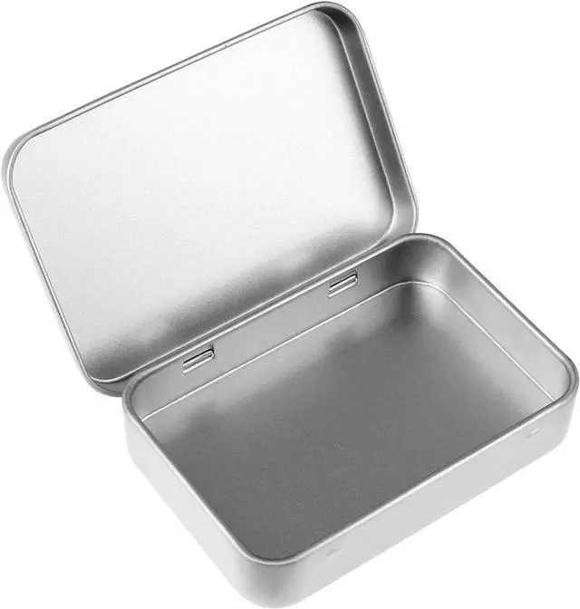 Main image of Metal Tins with Lids, Rectangular Small Metal Box with Lid Hinged Tin Box Container with Lid Portable Small Silver Storage Tin Case with Hinged Lids for Home Storage Organizer