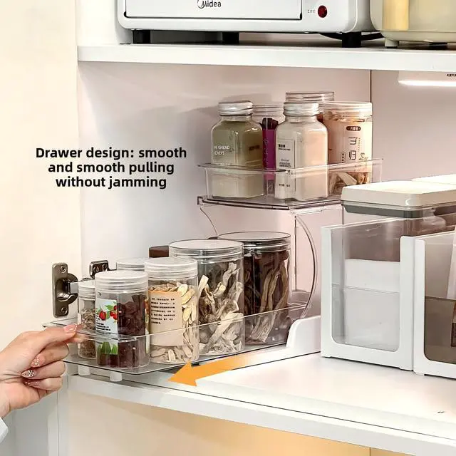 Alt view image 3 of 7 - Jsyrjing Pull Out 2 Tier Organizer for Kitchen Bathroom and Cabinet Storage Rotating Pantry Rack Under Sink Organizer Clear and Durable Design 1 Pack