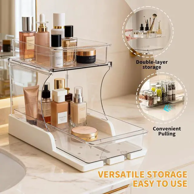 Alt view image 6 of 7 - Jsyrjing Pull Out 2 Tier Organizer for Kitchen Bathroom and Cabinet Storage Rotating Pantry Rack Under Sink Organizer Clear and Durable Design 1 Pack
