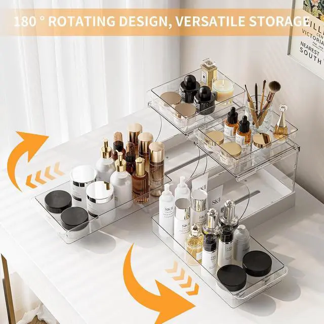 Alt view image 5 of 7 - Jsyrjing Pull Out 2 Tier Organizer for Kitchen Bathroom and Cabinet Storage Rotating Pantry Rack Under Sink Organizer Clear and Durable Design 1 Pack