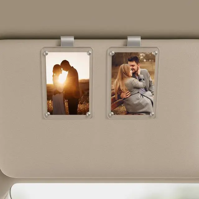 Main image of 2PCS Car Picture Holder, Acrylic Magnetic Holder Car Accessories with Family Photo, Car Visor Clip, Car Picture Frame, New Car Decoration for Women/Men, Gift for him her (no Text, White)