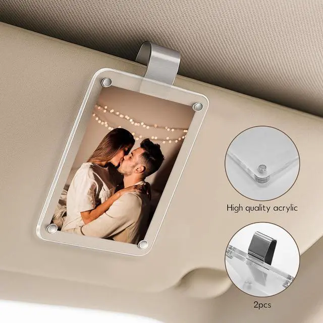 Alt view image 2 of 7 - 2PCS Car Picture Holder, Acrylic Magnetic Holder Car Accessories with Family Photo, Car Visor Clip, Car Picture Frame, New Car Decoration for Women/Men, Gift for him her (no Text, White)