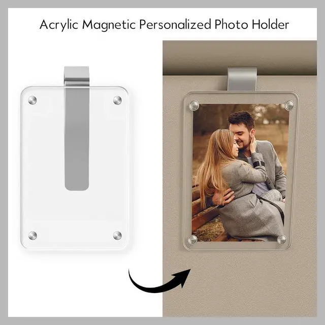 Alt view image 3 of 7 - 2PCS Car Picture Holder, Acrylic Magnetic Holder Car Accessories with Family Photo, Car Visor Clip, Car Picture Frame, New Car Decoration for Women/Men, Gift for him her (no Text, White)