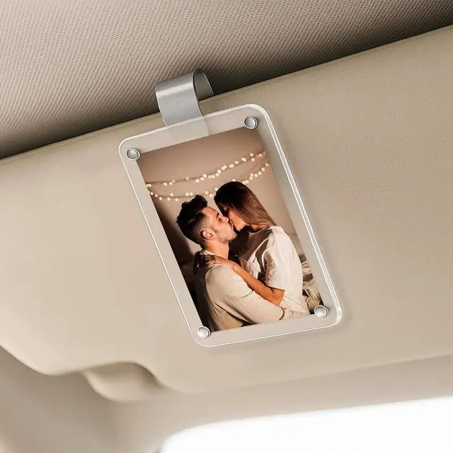 Alt view image 4 of 7 - 2PCS Car Picture Holder, Acrylic Magnetic Holder Car Accessories with Family Photo, Car Visor Clip, Car Picture Frame, New Car Decoration for Women/Men, Gift for him her (no Text, White)