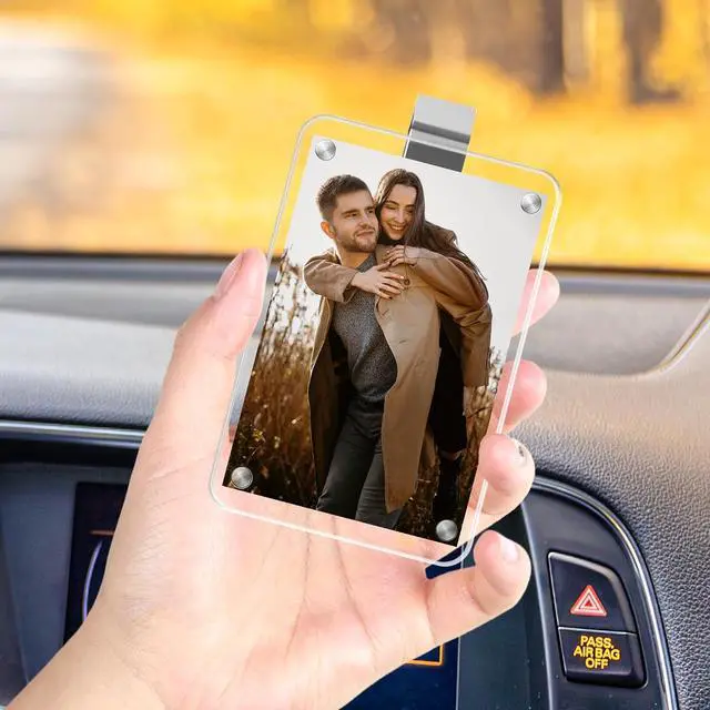 Alt view image 6 of 7 - 2PCS Car Picture Holder, Acrylic Magnetic Holder Car Accessories with Family Photo, Car Visor Clip, Car Picture Frame, New Car Decoration for Women/Men, Gift for him her (no Text, White)