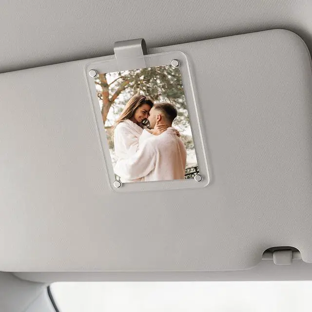 Alt view image 7 of 7 - 2PCS Car Picture Holder, Acrylic Magnetic Holder Car Accessories with Family Photo, Car Visor Clip, Car Picture Frame, New Car Decoration for Women/Men, Gift for him her (no Text, White)