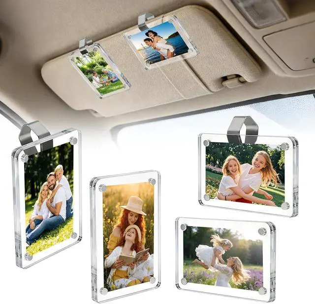 Main image of 4Pcs Car Picture Holder, Clear Acrylic Magnetic Car Visor Photo Clip