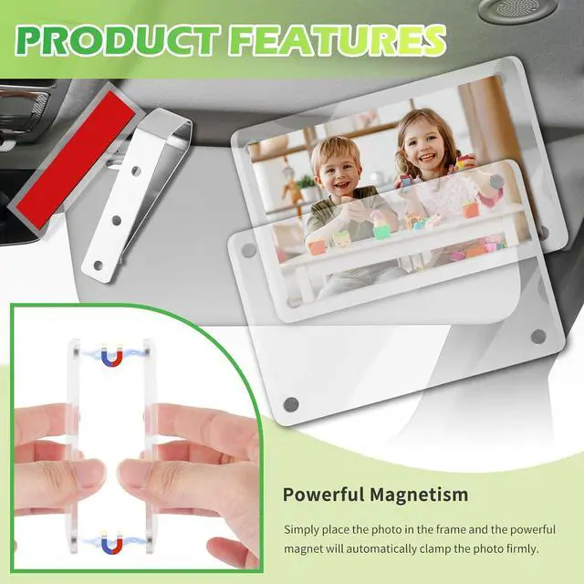Alt view image 5 of 7 - 1Pack Acrylic Car Picture Frame,Powerful Magnetic Car Picture Holder with Visor Clips for Cars,Personalized Car Visor Picture Frame for Horizontal and Vertical Display of Photographs(3.54x2.35in/1PC)