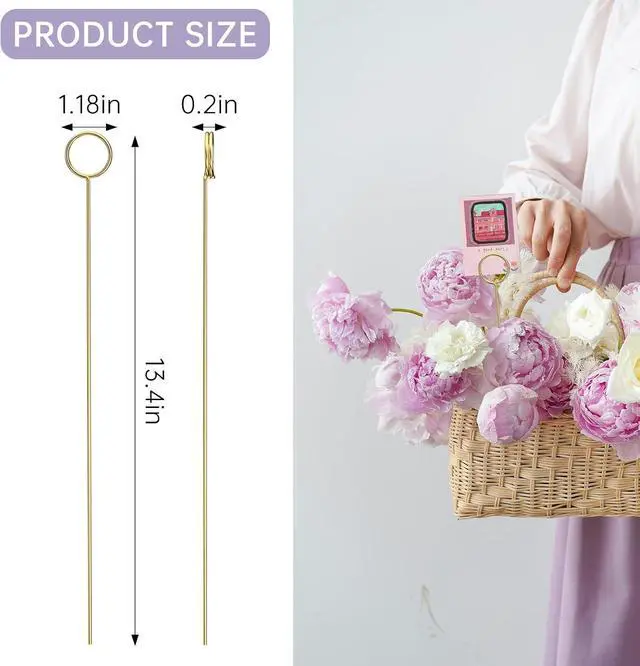 Alt view image 3 of 7 - 30 Pack Strong Grip Gold Floral Card Holder Picks (13.4 Inch)