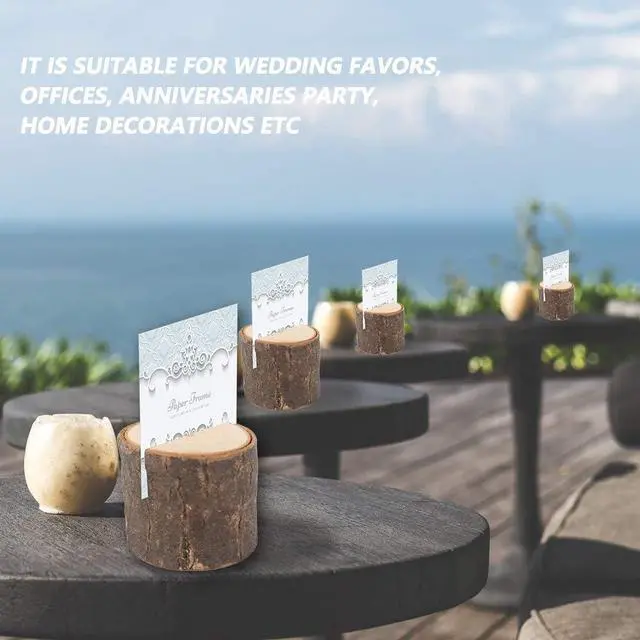 Alt view image 2 of 6 - WOHENI Place Card Holders, 20 Pcs Place Rustic Wooden Card Holders Table Number Stands for Name Tags Food Markers Party Wedding Table Name Card Holder Memo Photo Holder Card and 30 Pcs Kraft