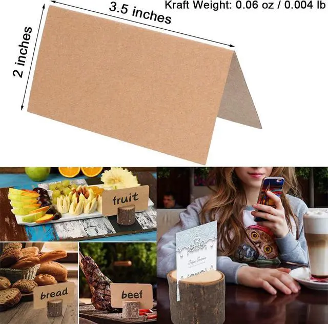 Alt view image 4 of 6 - WOHENI Place Card Holders, 20 Pcs Place Rustic Wooden Card Holders Table Number Stands for Name Tags Food Markers Party Wedding Table Name Card Holder Memo Photo Holder Card and 30 Pcs Kraft