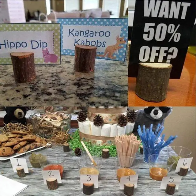 Alt view image 6 of 6 - WOHENI Place Card Holders, 20 Pcs Place Rustic Wooden Card Holders Table Number Stands for Name Tags Food Markers Party Wedding Table Name Card Holder Memo Photo Holder Card and 30 Pcs Kraft