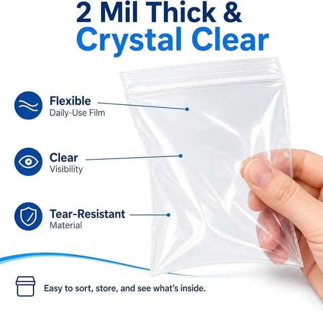 Alt view image 2 of 7 - 200 Pack Small Plastic Bags For Jewelry, Mini Baggies 4 Assorted Sizes. 2x3 3x3 3x5 4x6 Inch 2 Mil Thick Poly Zipper Lock Bags Clear for Jewelry, Bead, Crafts, Small Parts Storage