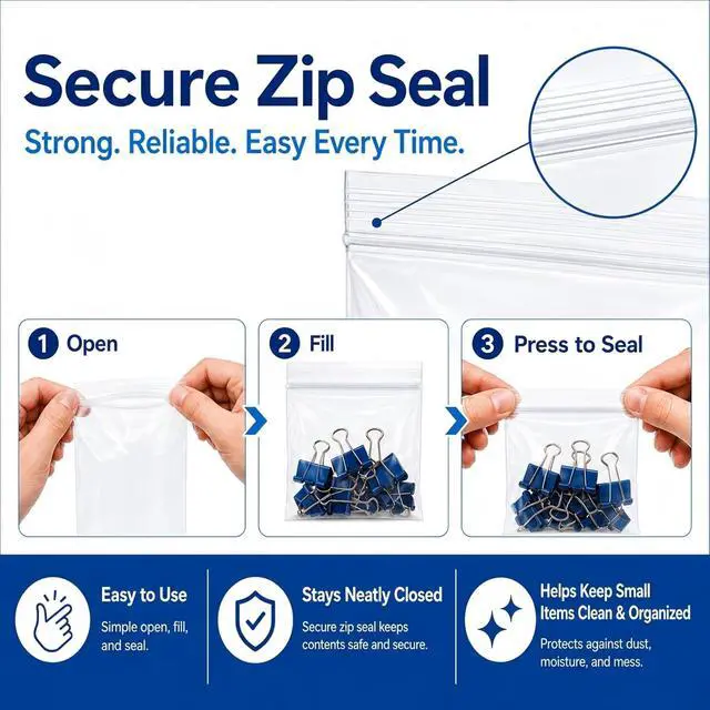 Alt view image 3 of 7 - 200 Pack Small Plastic Bags For Jewelry, Mini Baggies 4 Assorted Sizes. 2x3 3x3 3x5 4x6 Inch 2 Mil Thick Poly Zipper Lock Bags Clear for Jewelry, Bead, Crafts, Small Parts Storage