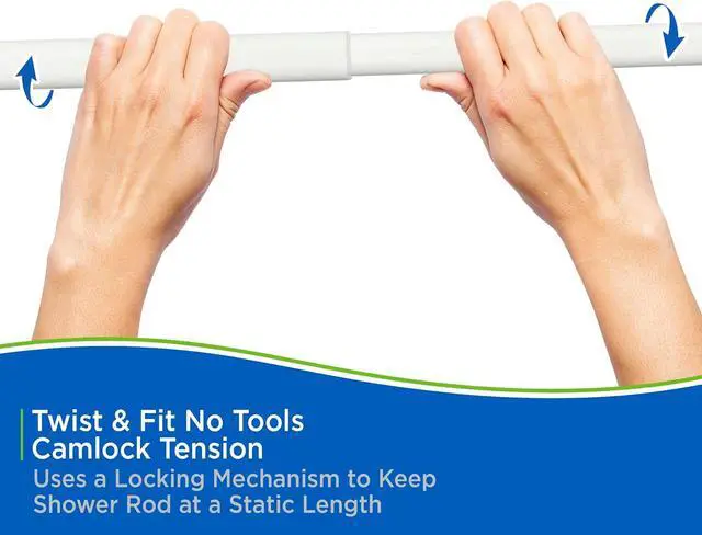 Alt view image 5 of 7 - Kenney - Twist & Fit Cam-Lock Tension Shower Curtain Rod, 1" Diameter Durable Metal Construction, Adjustable 24"40", No-Tools Installation, Secure Hold for Standard Showers, White