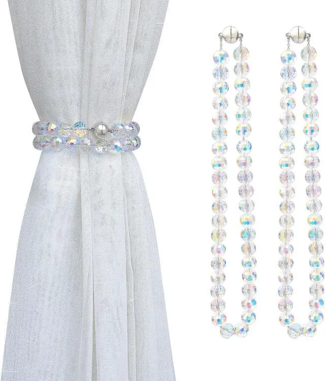 Main image of PEDOBO Magnetic Curtain Tiebacks, Faceted Disco Crystal Glass Beaded Curtain Tiebacks Drapery Shower Sheer Curtain Holdbacks Boho Farmhouse Home Decor (AB)