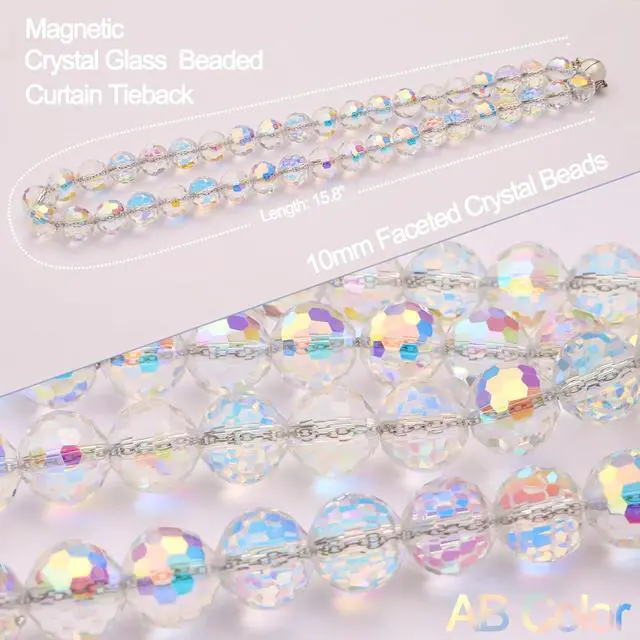 Alt view image 3 of 6 - PEDOBO Magnetic Curtain Tiebacks, Faceted Disco Crystal Glass Beaded Curtain Tiebacks Drapery Shower Sheer Curtain Holdbacks Boho Farmhouse Home Decor (AB)