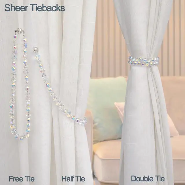 Alt view image 4 of 6 - PEDOBO Magnetic Curtain Tiebacks, Faceted Disco Crystal Glass Beaded Curtain Tiebacks Drapery Shower Sheer Curtain Holdbacks Boho Farmhouse Home Decor (AB)