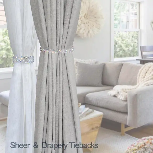 Alt view image 5 of 6 - PEDOBO Magnetic Curtain Tiebacks, Faceted Disco Crystal Glass Beaded Curtain Tiebacks Drapery Shower Sheer Curtain Holdbacks Boho Farmhouse Home Decor (AB)