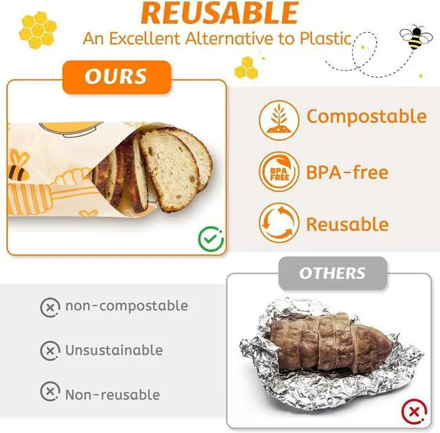 Alt view image 5 of 6 - 9 Pack Beeswax Wraps for Food Reusable Beeswax Bread Bag & Sandwich Wrap