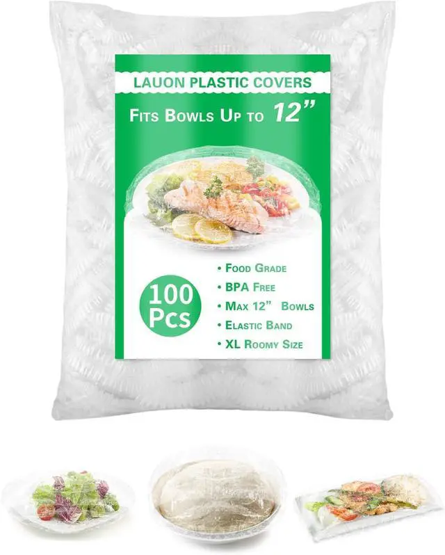 Main image of Plastic Bowl Covers for Sourdough Bread Proofing Large Disposable Elastic Food Wraps Fits 12-inch Bowls, Shower Caps for Banneton Bread Proofing Basket Plastic Food Wrap Can Covers 100 Pcs