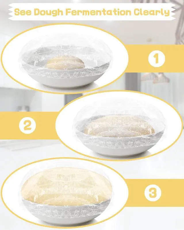 Alt view image 2 of 7 - Plastic Bowl Covers for Sourdough Bread Proofing Large Disposable Elastic Food Wraps Fits 12-inch Bowls, Shower Caps for Banneton Bread Proofing Basket Plastic Food Wrap Can Covers 100 Pcs