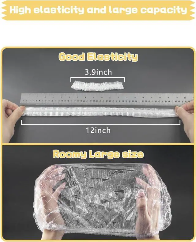 Alt view image 6 of 7 - Plastic Bowl Covers for Sourdough Bread Proofing Large Disposable Elastic Food Wraps Fits 12-inch Bowls, Shower Caps for Banneton Bread Proofing Basket Plastic Food Wrap Can Covers 100 Pcs
