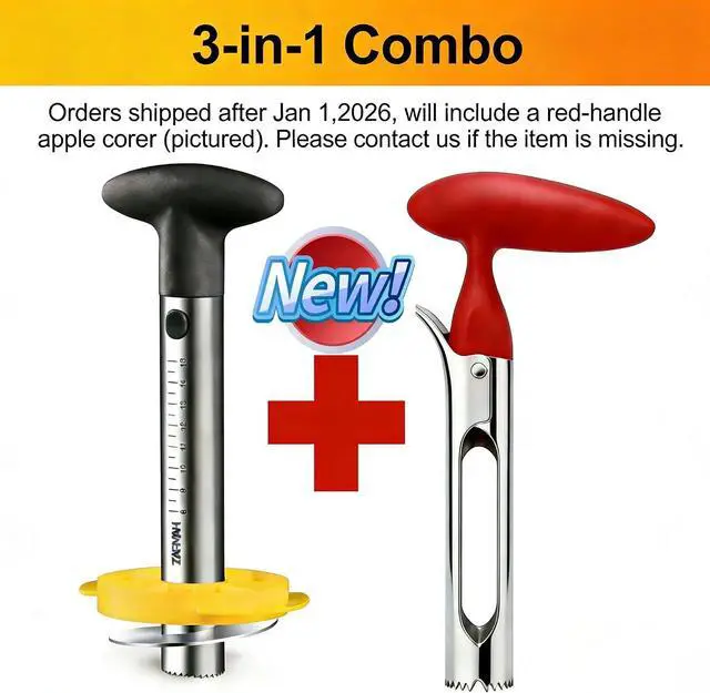 Alt view image 2 of 7 - Pineapple Corer and Slicer Tool, Pineapple Cutter and Corer, Stainless Steel Pineapple Peeler, Easy Pineapple core remover decorer, Eye Removal Tool, Pelador De Piña (Black with Measure marks)