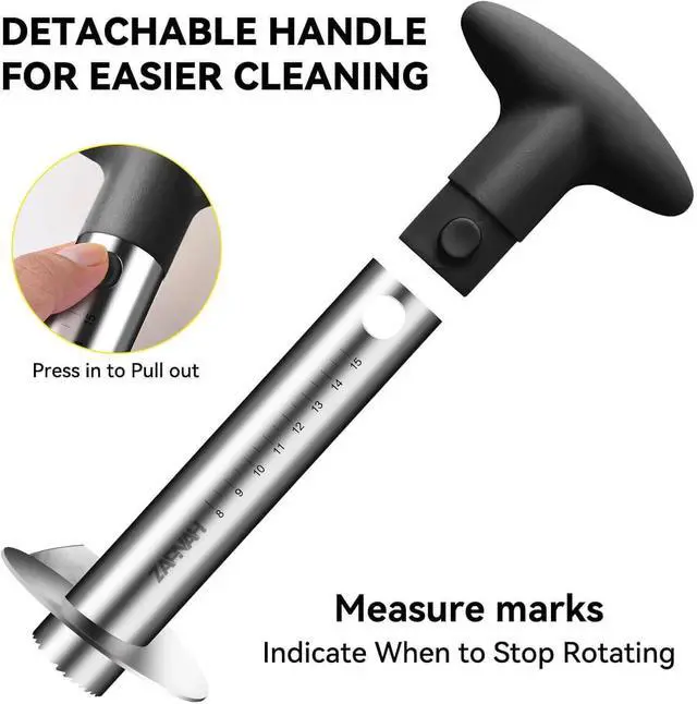 Alt view image 3 of 7 - Pineapple Corer and Slicer Tool, Pineapple Cutter and Corer, Stainless Steel Pineapple Peeler, Easy Pineapple core remover decorer, Eye Removal Tool, Pelador De Piña (Black with Measure marks)