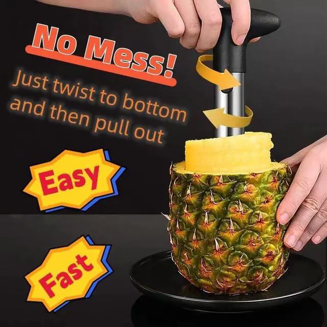 Alt view image 5 of 7 - Pineapple Corer and Slicer Tool, Pineapple Cutter and Corer, Stainless Steel Pineapple Peeler, Easy Pineapple core remover decorer, Eye Removal Tool, Pelador De Piña (Black with Measure marks)