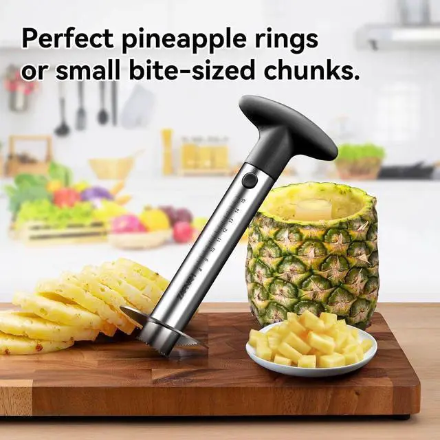 Alt view image 6 of 7 - Pineapple Corer and Slicer Tool, Pineapple Cutter and Corer, Stainless Steel Pineapple Peeler, Easy Pineapple core remover decorer, Eye Removal Tool, Pelador De Piña (Black with Measure marks)