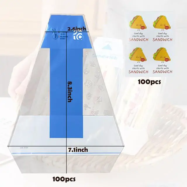 Alt view image 2 of 6 - 100Pcs Plastic Sandwich Wrapping Paper Clear Sandwich Container Bags Easy Tear Disposable Triangle Bread Wrappers