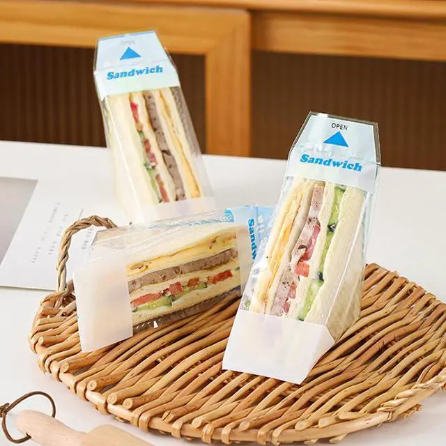 Alt view image 5 of 6 - 100Pcs Plastic Sandwich Wrapping Paper Clear Sandwich Container Bags Easy Tear Disposable Triangle Bread Wrappers