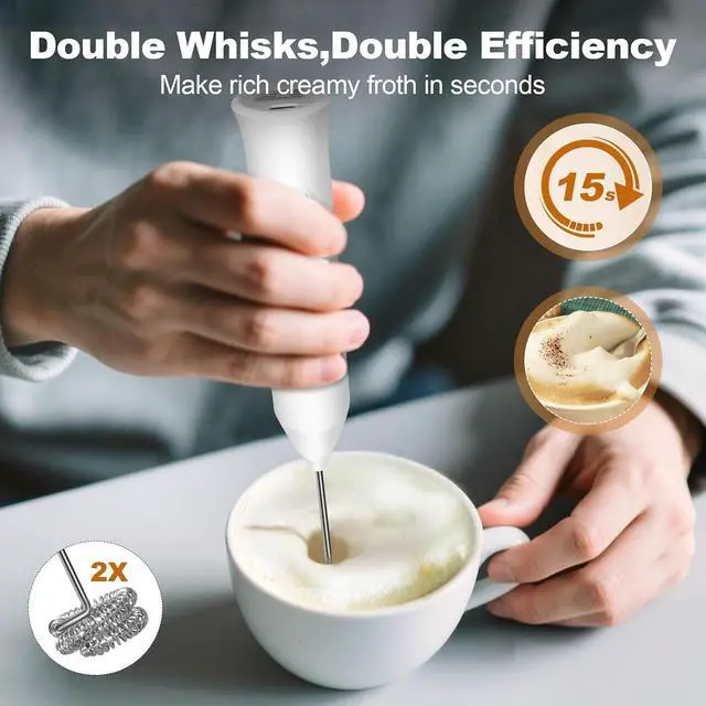 Alt view image 4 of 7 - Rechargeable Milk Frother Handheld, Electric Frother Wand with 2 Stainless Stee Whisks & 3 Speeds,Drink Mixer Handheld for Coffee, Latte, Cappuccino, Matcha, Protein Shakes-White
