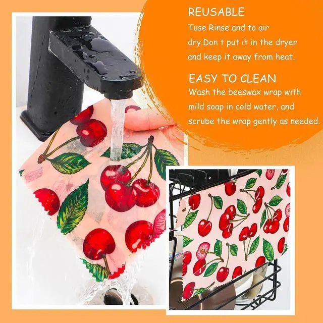 Alt view image 5 of 7 - Reusable Beeswax Wrap, 11 Pack Eco-Friendly Beeswax Wraps For Food, Organic, Sustainable, Biodegradable, Zero Waste, Plastic-Free Food Storage, 1L Avocado, 2M Cherry, 4S Strawberry, 4XS Lemon Patterns