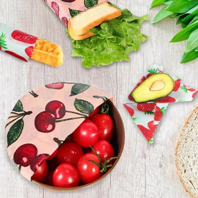 Alt view image 6 of 7 - Reusable Beeswax Wrap, 11 Pack Eco-Friendly Beeswax Wraps For Food, Organic, Sustainable, Biodegradable, Zero Waste, Plastic-Free Food Storage, 1L Avocado, 2M Cherry, 4S Strawberry, 4XS Lemon Patterns