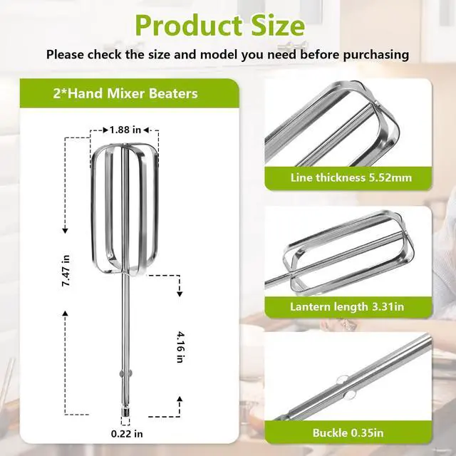 Alt view image 5 of 7 - Alocs Hand Mixer Beaters Blender Attachments, Hand Mixer Replacement Beaters for Hamilton Beach Hand Mixers 62682RZ 62692 62695V 64699 Electric Mixer Replace Parts - 2 Pack