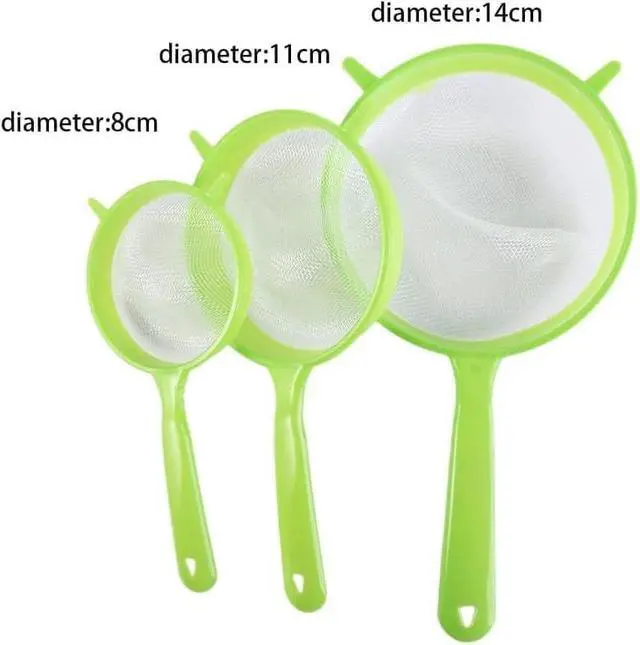 Alt view image 2 of 7 - 3 Pcs/Set Green Flour Sifter with Long Handle, Hangable Flour Colander Powder Filter Strainer Fine Mesh Colander Coffee Filter Tea Strainer, Colanders and Food Strainers Gadgets