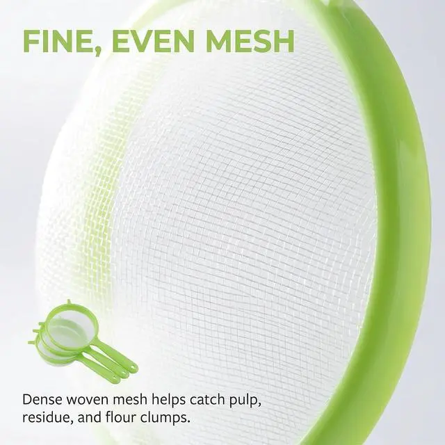 Alt view image 5 of 7 - Flour Sifter with Long Handle, 3 Pcs/Set Green Plastic Hangable Flour Colander Powder Filter Strainer Fine Mesh Colander Coffee Filter Tea Strainer, Strainers and Colanders Food Strainers