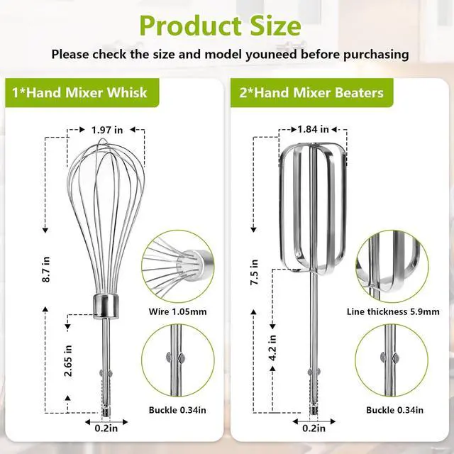Alt view image 7 of 7 - Hand Mixer Beaters Blender Replacement with Hand Mixers Whisk for Hamilton Beach Hand Mixers 62682RZ 62692 62695V 64699 Hand Mixer Egg Beaters Electric Mixer Whisk- 3 Pack